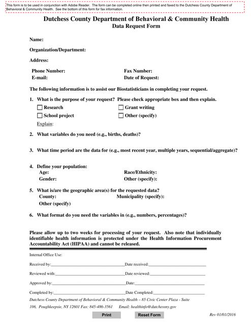 Data Request Form - Dutchess County, New York Download Pdf