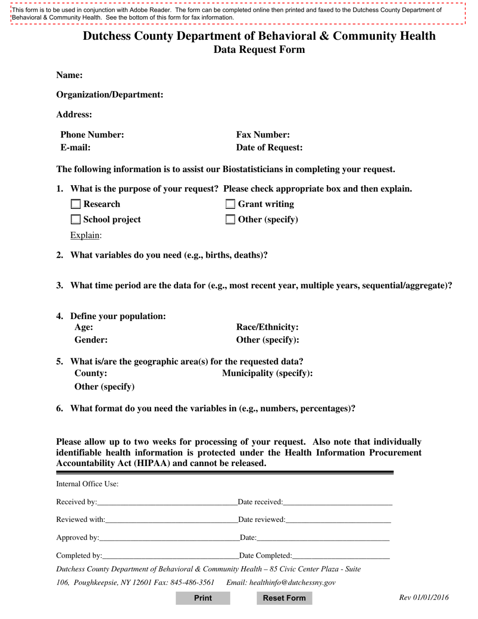 Data Request Form - Dutchess County, New York, Page 1