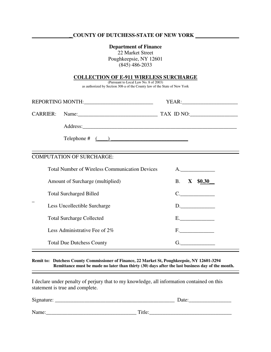 Dutchess County, New York Collection of E911 Wireless Surcharge Fill