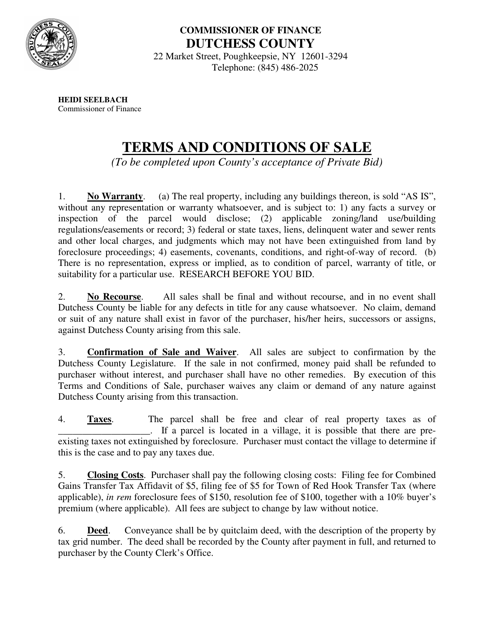 Terms and Conditions of Sale - County of Dutchess, New York Download Pdf