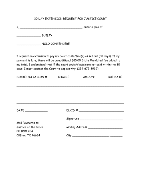 30 Day Extension Request for Justice Court - Bosque County, Texas Download Pdf