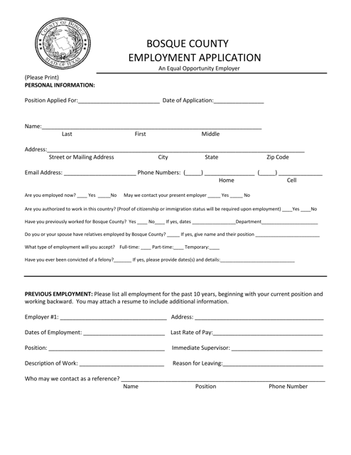 Bosque County, Texas Employment Application - Fill Out, Sign Online and ...