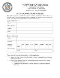 &quot;Application for Sale of Fireworks &amp; Sparkling Devices&quot; - Town of Lagrange, New York