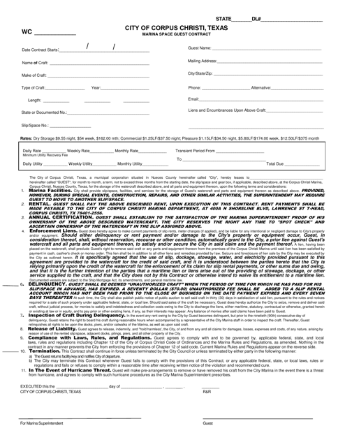 Marina Space Guest Contract - City of Corpus Christi, Texas Download Pdf
