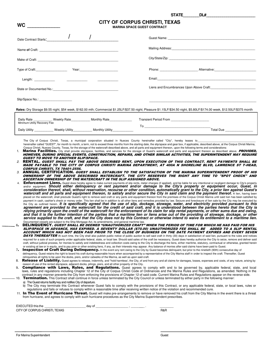 Marina Space Guest Contract - City of Corpus Christi, Texas, Page 1
