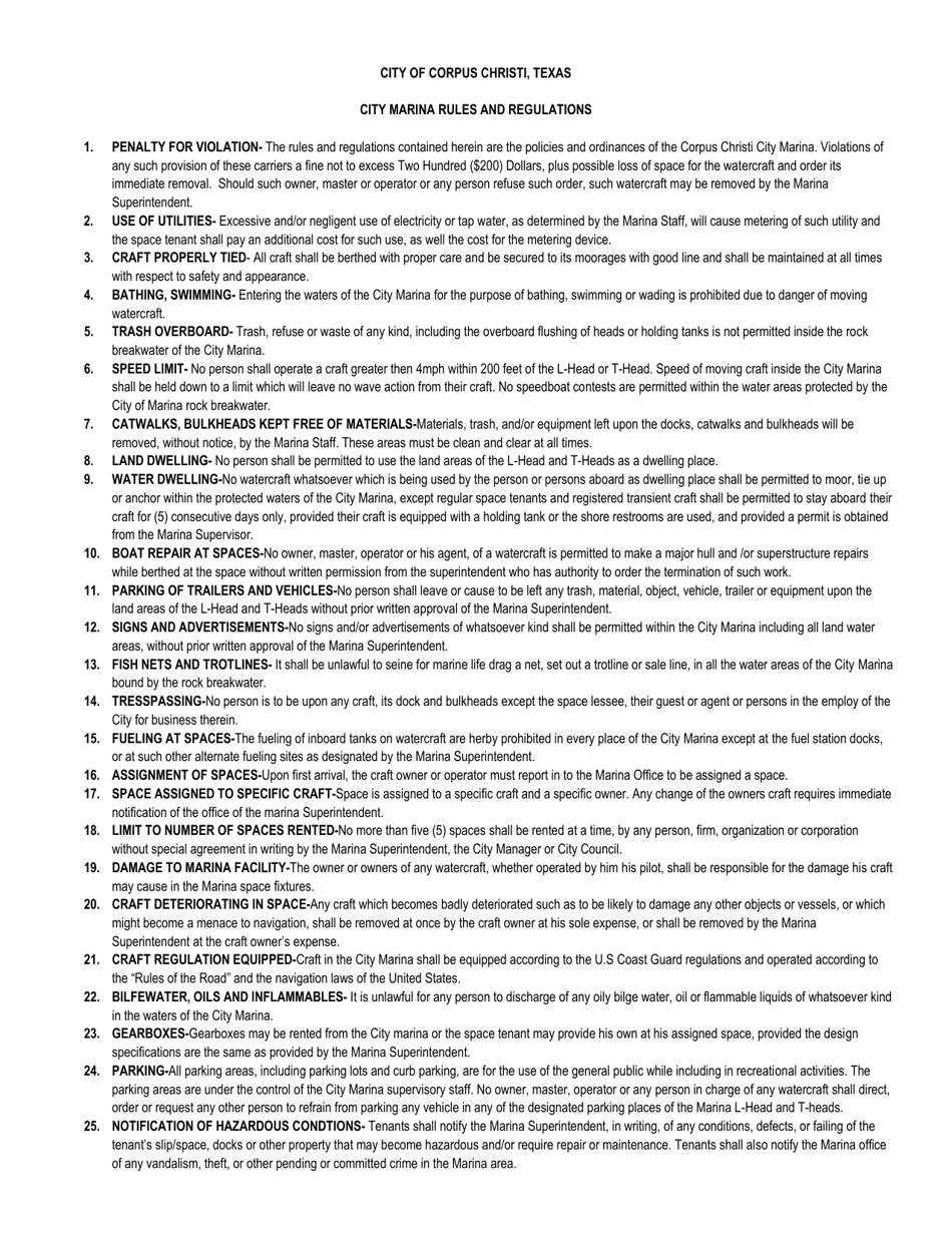 Marina Space Guest Contract - City of Corpus Christi, Texas, Page 2