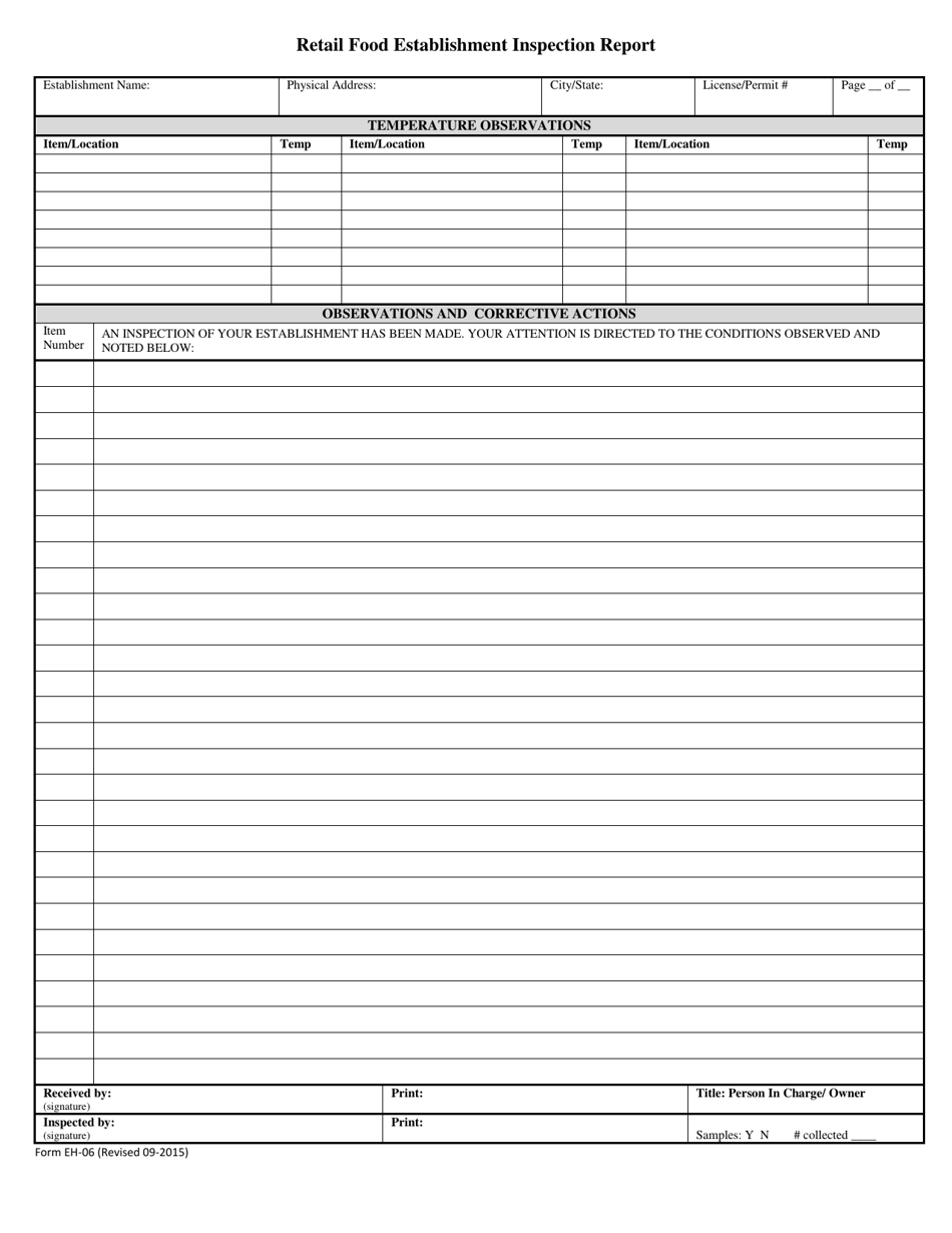 Form EH-06 Retail Food Establishment Inspection Report - City of Corpus Christi, Texas, Page 3