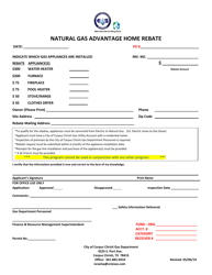 Document preview: Natural Gas Advantage Home Rebate Form - City of Corpus Christi, Texas