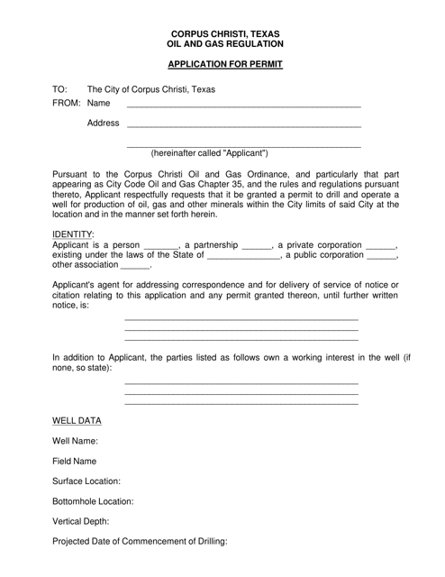 Application for Permit - City of Corpus Christi, Texas