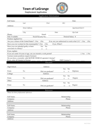Document preview: Employment Application - Town of LaGrange, New York