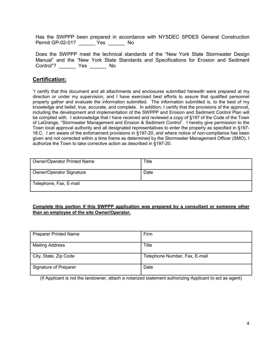 Stormwater Pollution Prevention Plan (Swppp) Application - Town of LaGrange, New York, Page 4