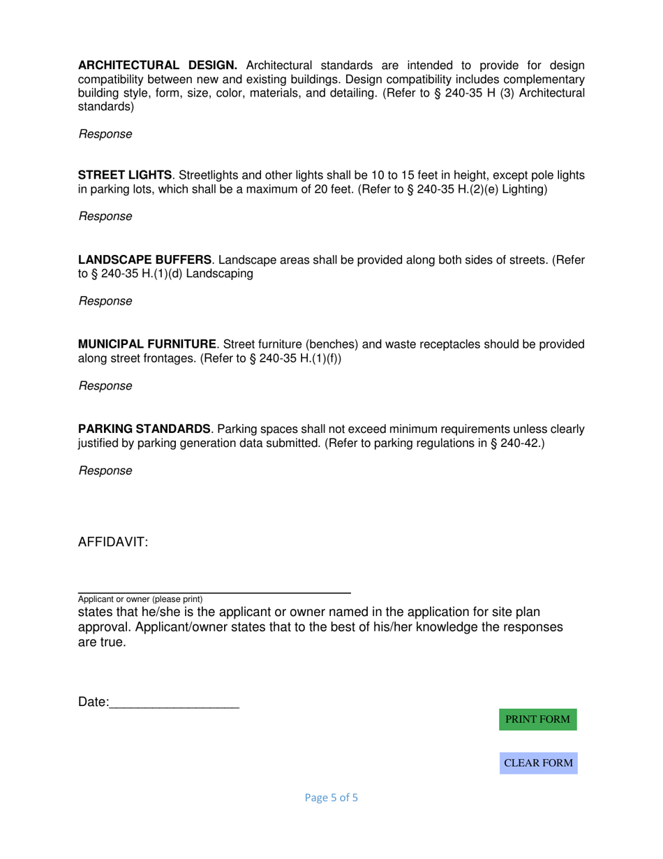 Site Plan Town Center Business (TCB) Supplemental Information Form - Town of LaGrange, New York, Page 5
