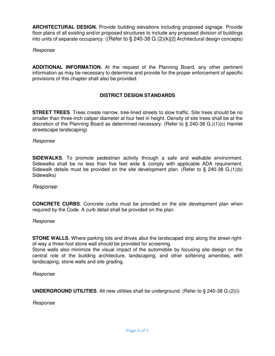Site Plan Hamlet (H) Supplemental Information Form - Town of LaGrange, New York, Page 4