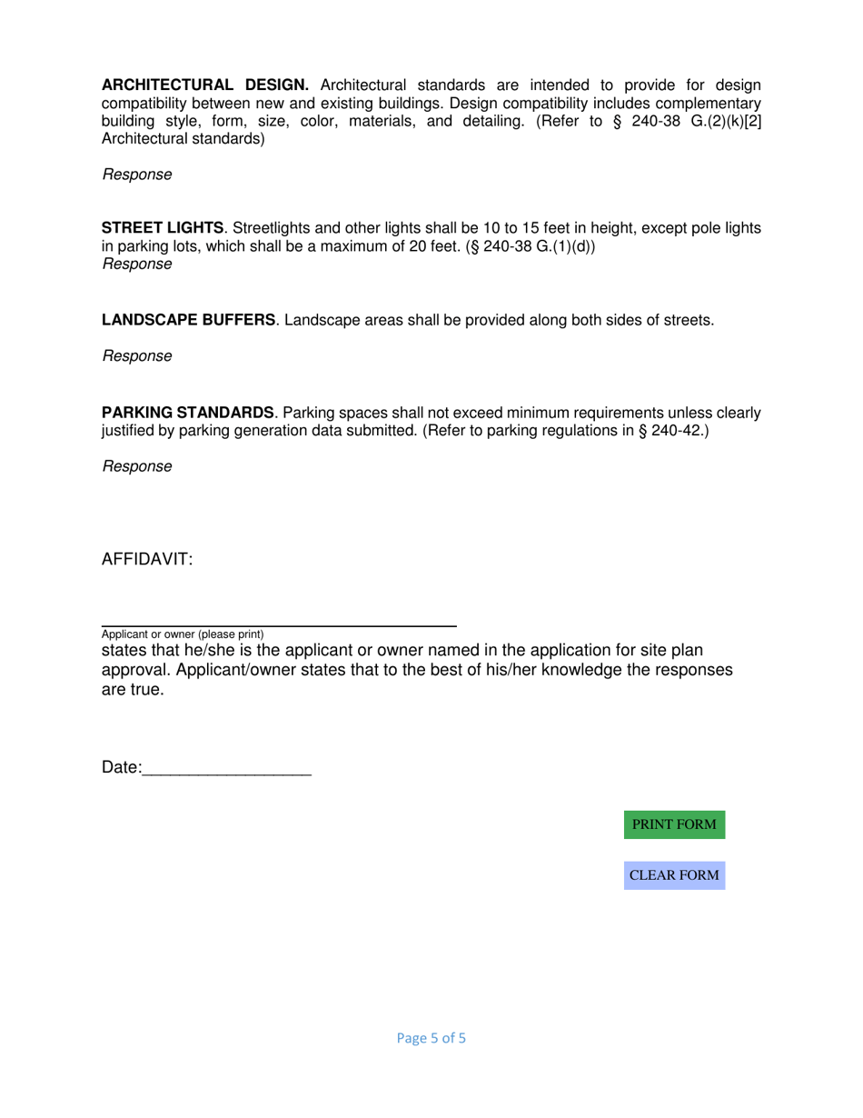 Site Plan Hamlet (H) Supplemental Information Form - Town of LaGrange, New York, Page 5