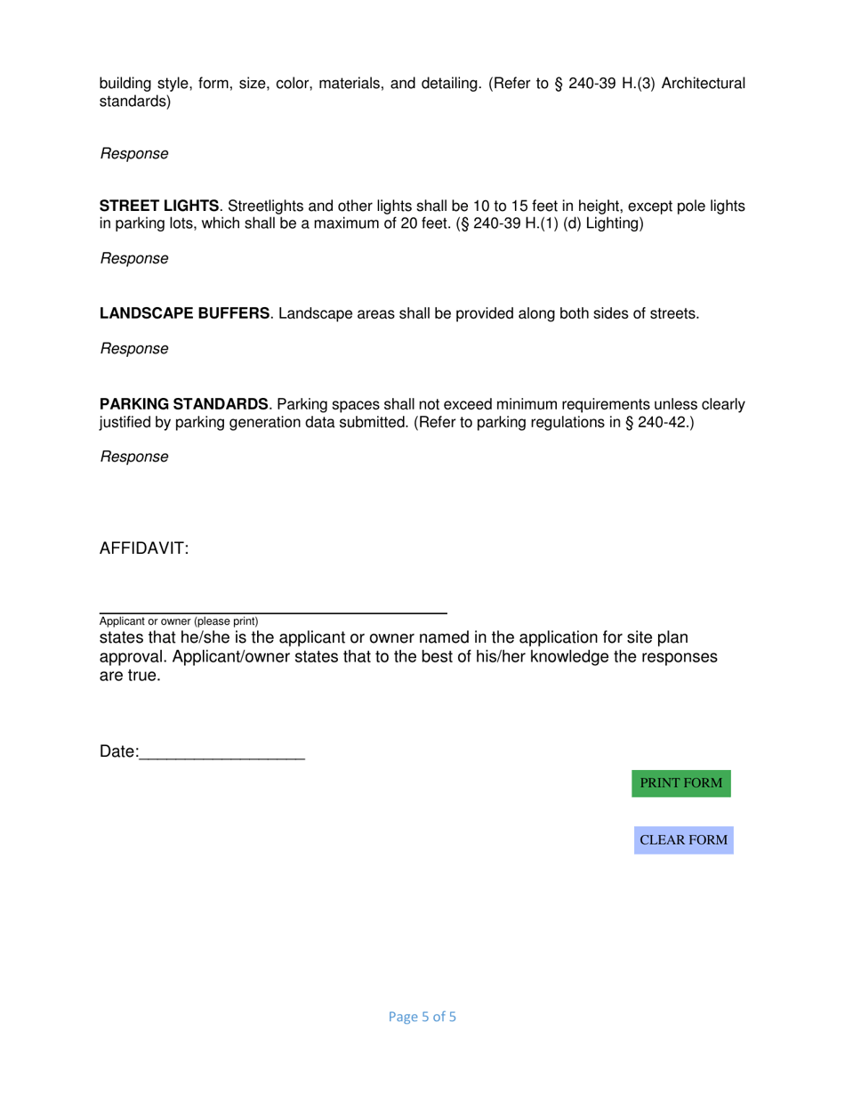 Site Plan Commercial (C) Supplemental Information Form - Town of LaGrange, New York, Page 5