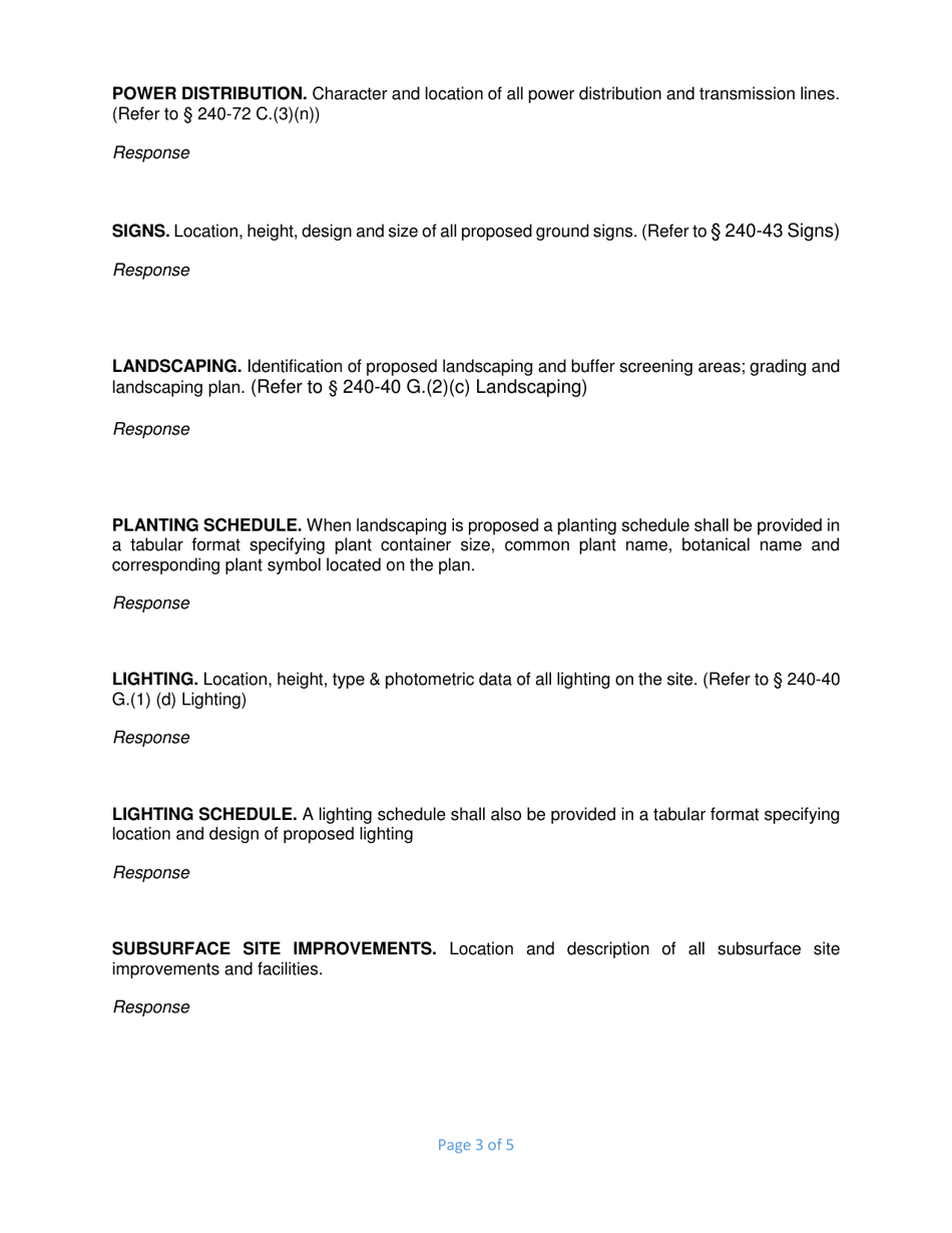 Site Plan Industrial (I) Supplemental Information Form - Town of LaGrange, New York, Page 3