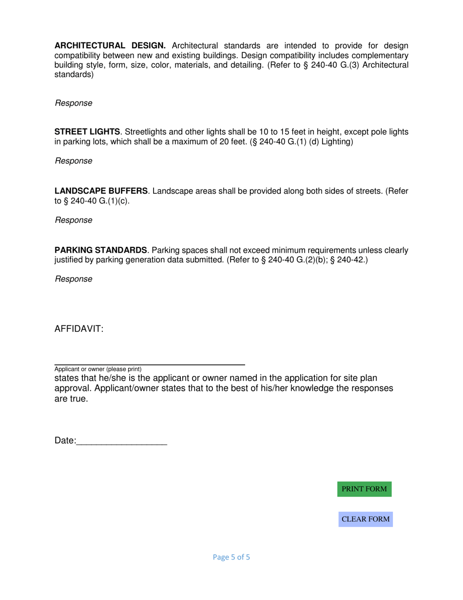 Site Plan Industrial (I) Supplemental Information Form - Town of LaGrange, New York, Page 5