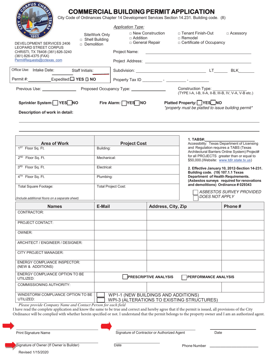 City of Corpus Christi, Texas Commercial Building Permit Application