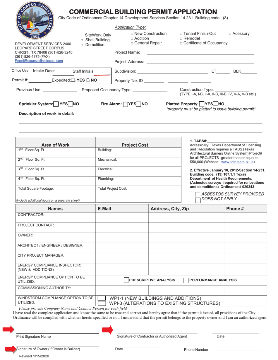 Commercial Building Permit Application - City of Corpus Christi, Texas, Page 1