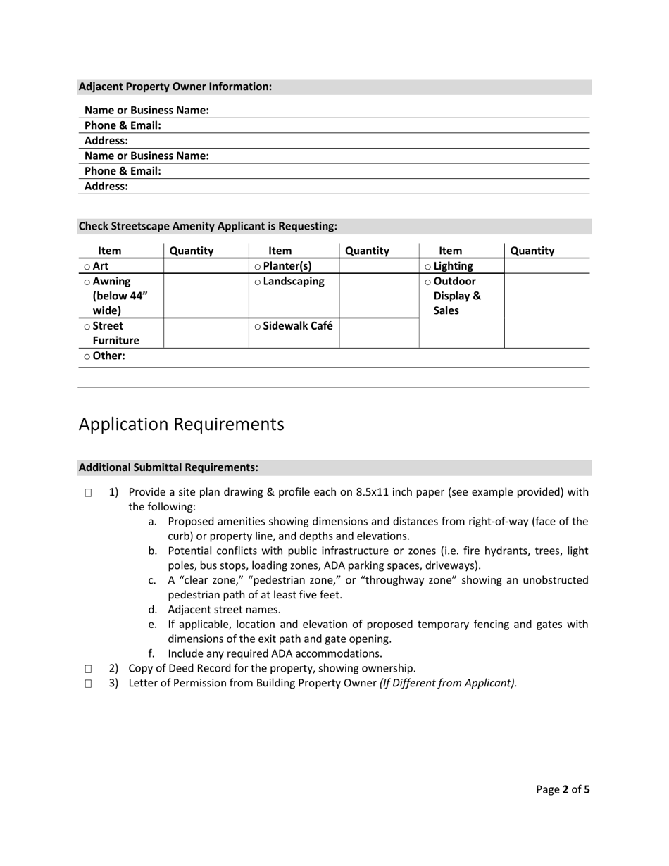 Application for Use Privilege Agreement (Upa) - Downtown / Uptown Sidewalk Cafe  Streetscape Amenities - City of Corpus Christi, Texas, Page 2