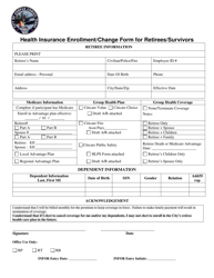Document preview: Health Insurance Enrollment/Change Form for Retirees/Survivors - City of Corpus Christi, Texas