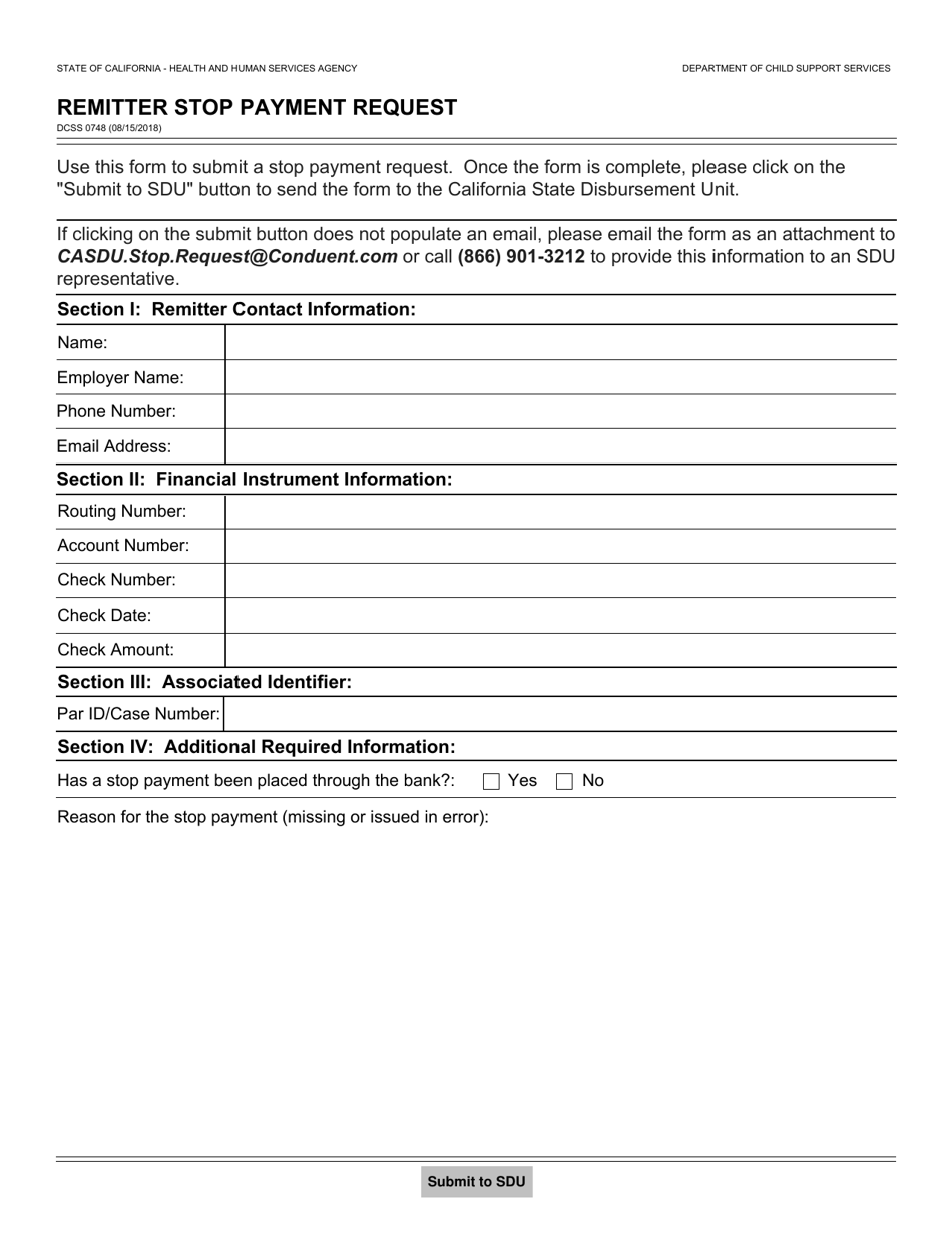 Stop Request Form Form DCSS0748 - Fill Out, Sign Online and Download Fillable PDF ...