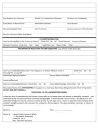 Consumer Complaint Form - Putnam County, New York, Page 2