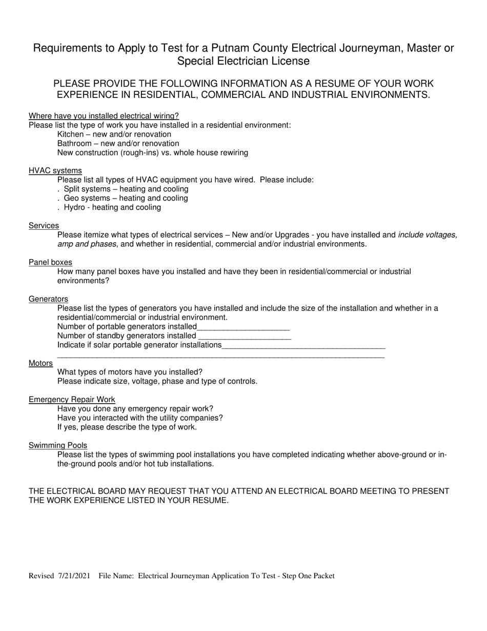 Application to Apply for Electrical Journeyman Exam - Step One - Putnam County, New York, Page 4