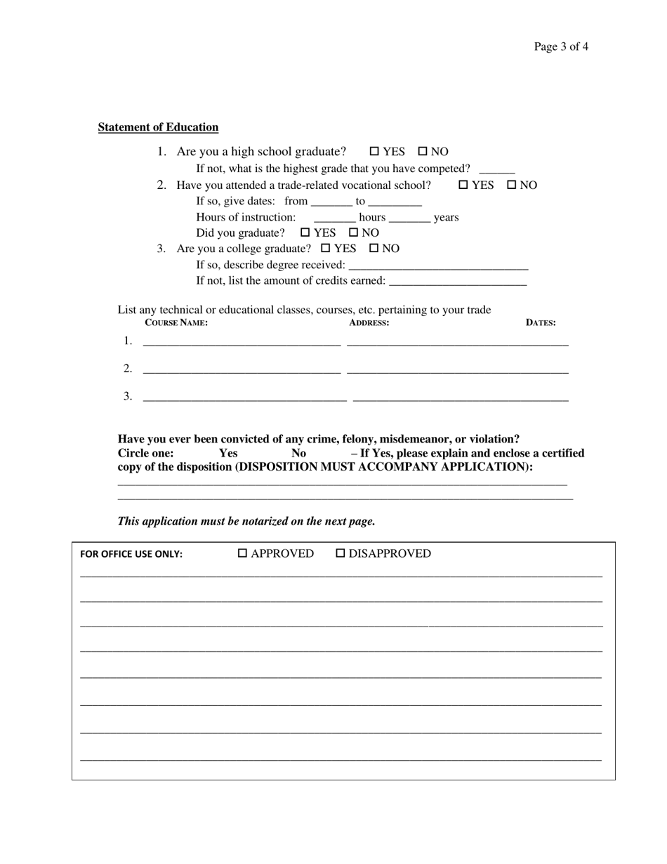 Plumbing / Mechanical Trades Step One Master License Application - Putnam County, New York, Page 3