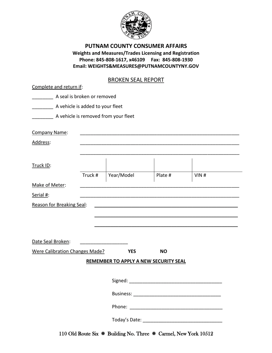 Putnam County, New York Broken Seal Report Fill Out, Sign Online and