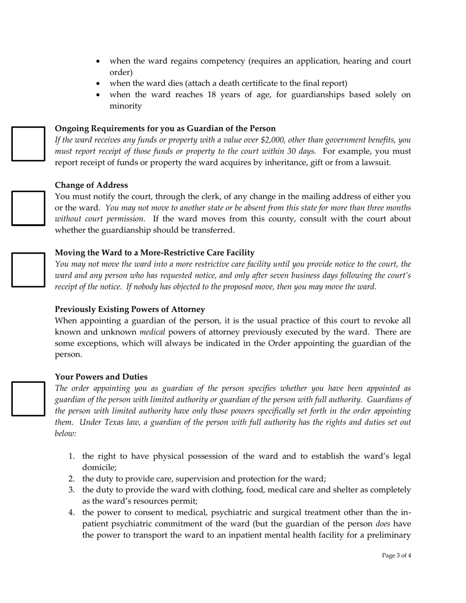 Guardian of the Person Only Court-Ordered Instructions - Grimes County, Texas, Page 3