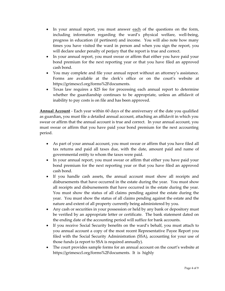 Guardian of the Person and Estate Court-Ordered Instructions - Grimes County, Texas, Page 4