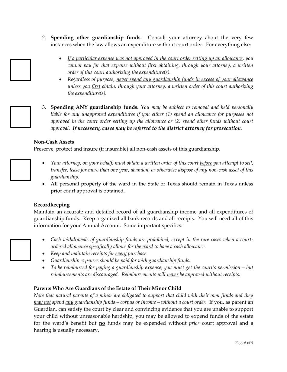 Guardian of the Person and Estate Court-Ordered Instructions - Grimes County, Texas, Page 6