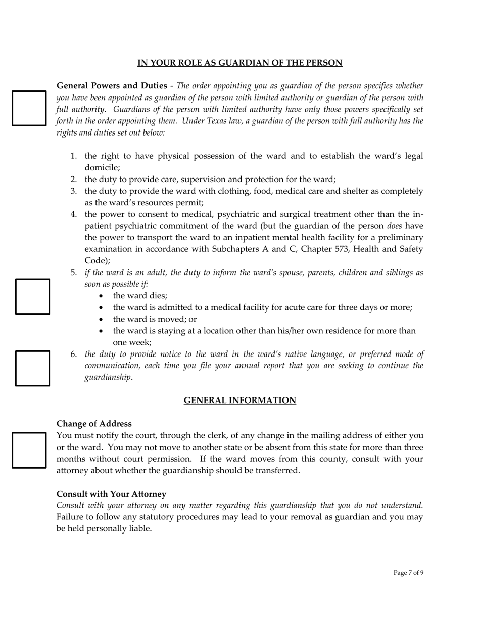 Guardian of the Person and Estate Court-Ordered Instructions - Grimes County, Texas, Page 7