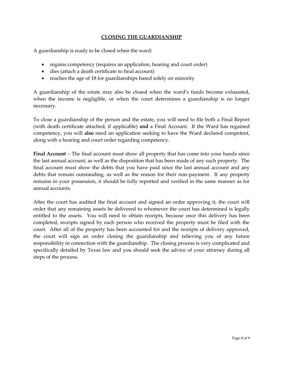 Guardian of the Person and Estate Court-Ordered Instructions - Grimes County, Texas, Page 8
