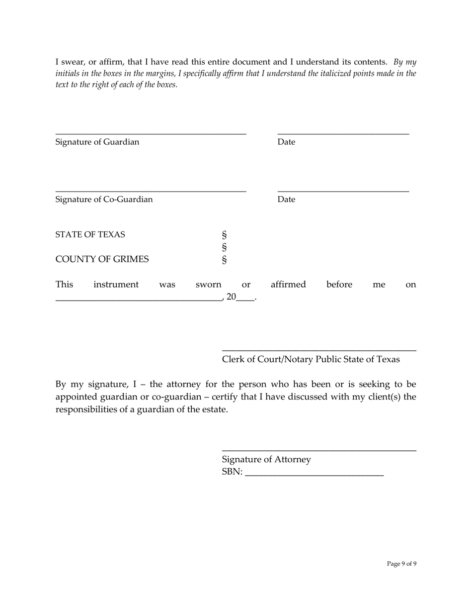 Guardian of the Person and Estate Court-Ordered Instructions - Grimes County, Texas, Page 9