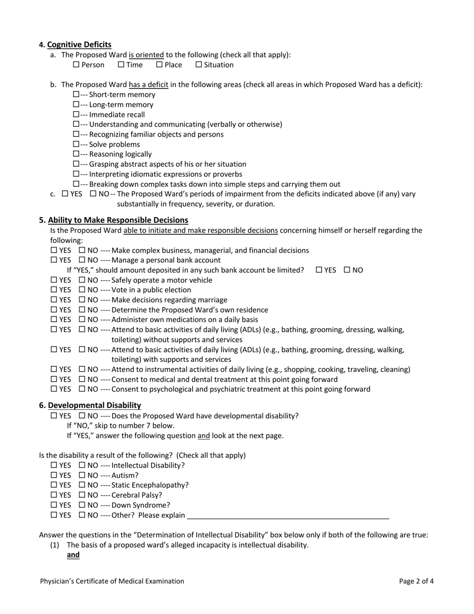 Physicians Certificate of Medical Examination - Harris County, Texas, Page 2