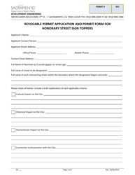 Revocable Permit Application and Permit Form for Honorary Street Sign Toppers - City of Sacramento, California, Page 2