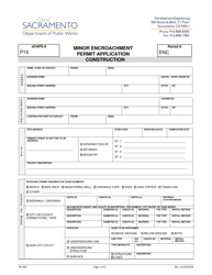 Form DE-303 &quot;Minor Encroachment Permit Application - Construction&quot; - City of Sacramento, California