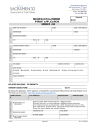 Document preview: Form DE-302 Minor Encroachment Permit Application - Street Use - City of Sacramento, California