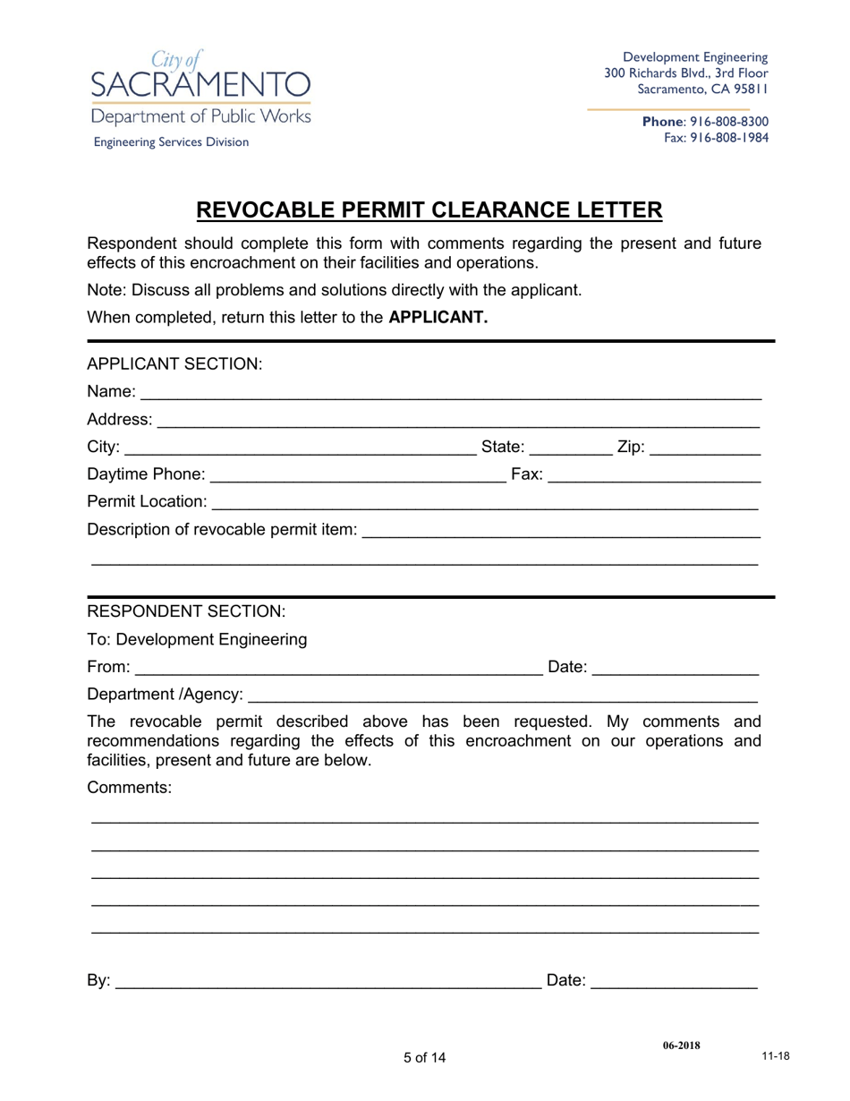 Revocable Permit Application and Permit Form - City of Sacramento, California, Page 5