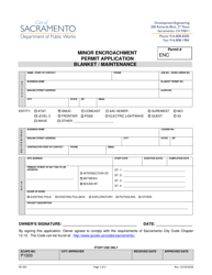Document preview: Form DE-301 Blanket/Maintenance Encroachment Permit Application - City of Sacramento, California