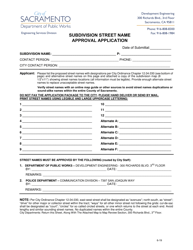 &quot;Subdivision Street Name Approval Application&quot; - City of Sacramento, California