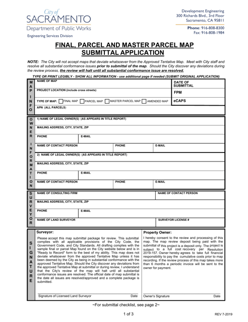 Final, Parcel and Master Parcel Map Submittal Application - City of Sacramento, California Download Pdf
