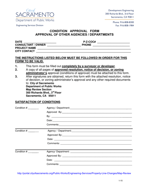 Condition Approval Form - Approval of Other Agencies / Departments - City of Sacramento, California Download Pdf