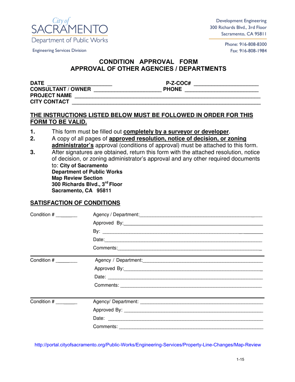 Condition Approval Form - Approval of Other Agencies / Departments - City of Sacramento, California, Page 1