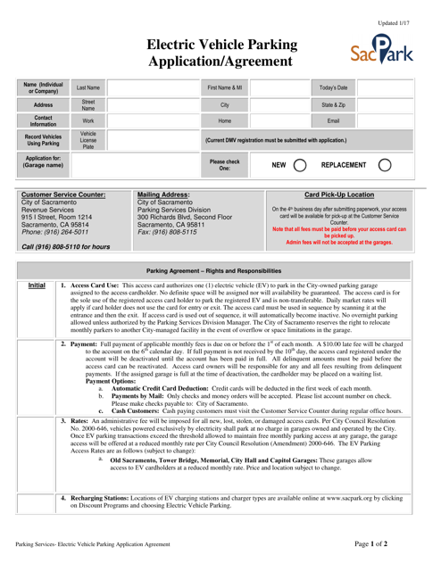 Electric Vehicle Parking Application / Agreement - City of Sacramento, California Download Pdf