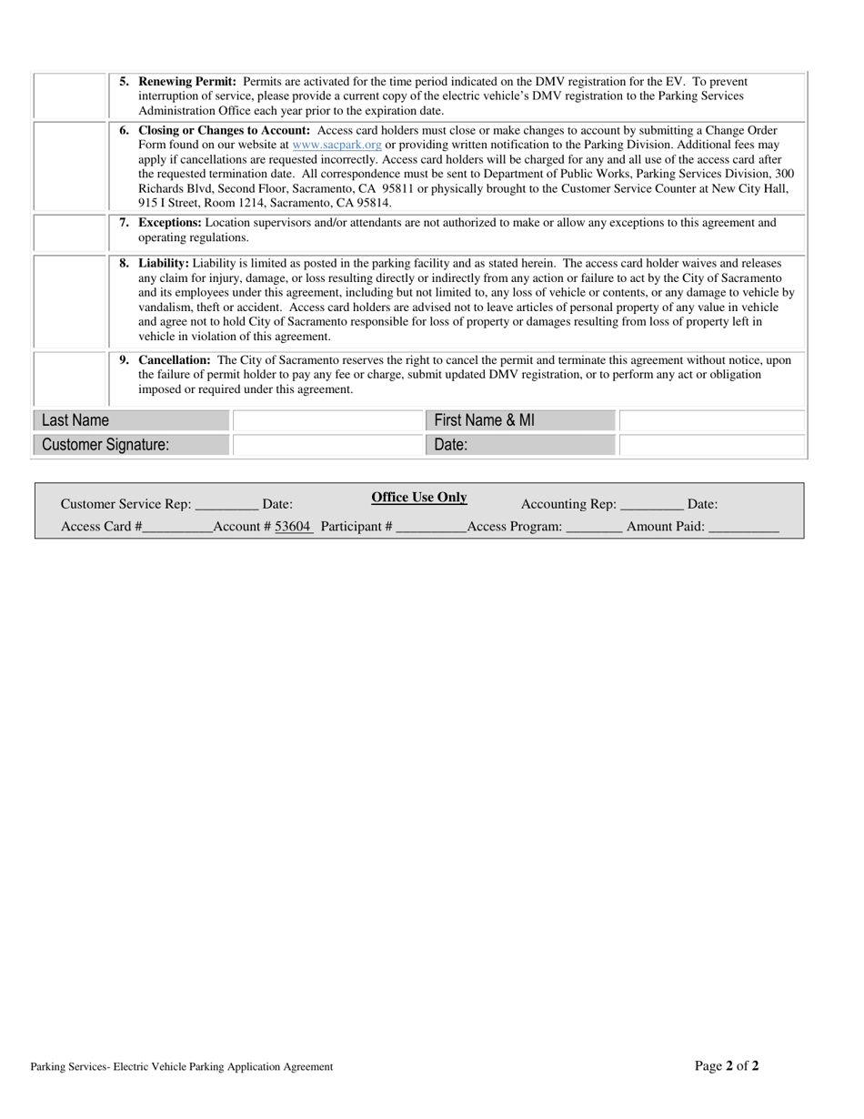 Electric Vehicle Parking Application / Agreement - City of Sacramento, California, Page 2