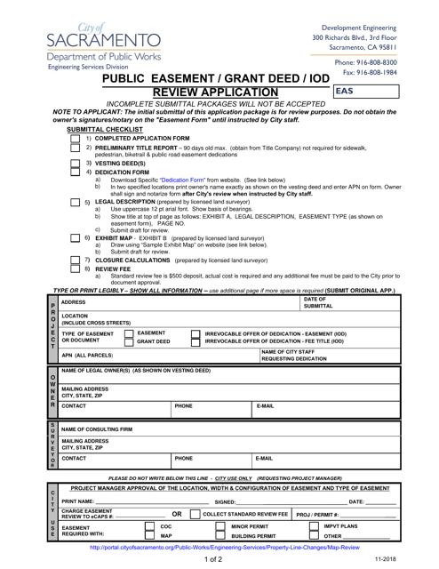 Public Easement / Grant Deed / Iod Review Application - City of Sacramento, California Download Pdf
