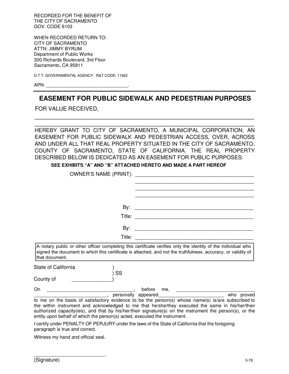 Easement for Public Sidewalk and Pedestrian Purposes - City of Sacramento, California, Page 1